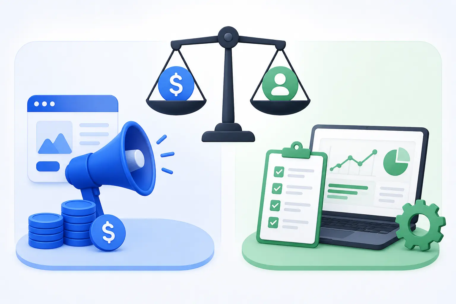 Ilustração mostrando a diferença entre verba de mídia e taxa de gestão ao explicar quanto custa um gestor de tráfego pago.