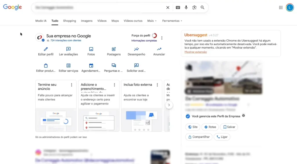 tela perfil da empresa google business profile