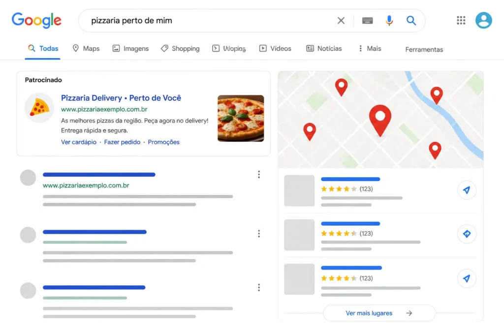 Como anunciar no Google Maps mostrando uma pesquisa no Google com base nos segmentos da palavras-chave certas.