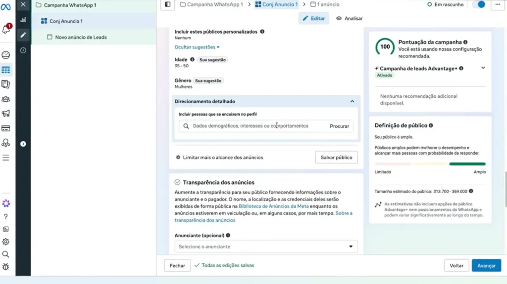 Segmentação por localização, idade e interesses no Meta Ads.