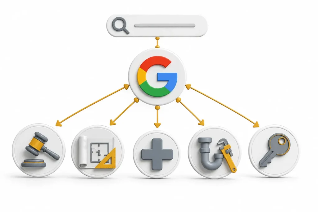 Serviços de urgência como chaveiro, advogado e desentupidora, exemplos de negócio que performa melhor no Google Ads.