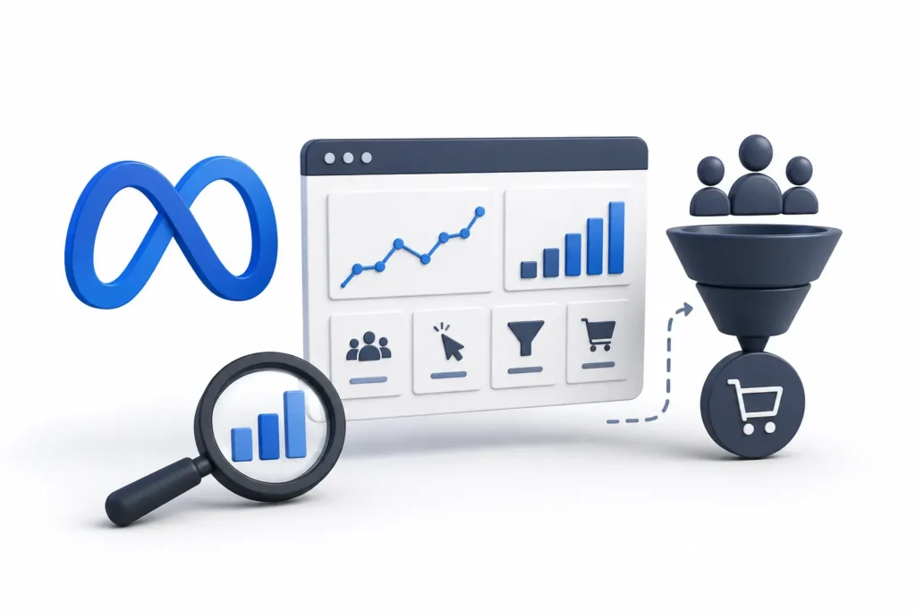 Visão geral de desempenho de campanha com as principais métricas Facebook Ads.