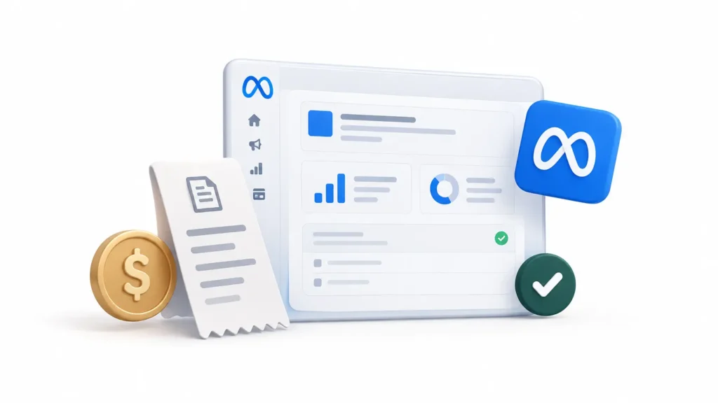 Cobrança e informações comerciais para emitir nota fiscal Facebook Ads.