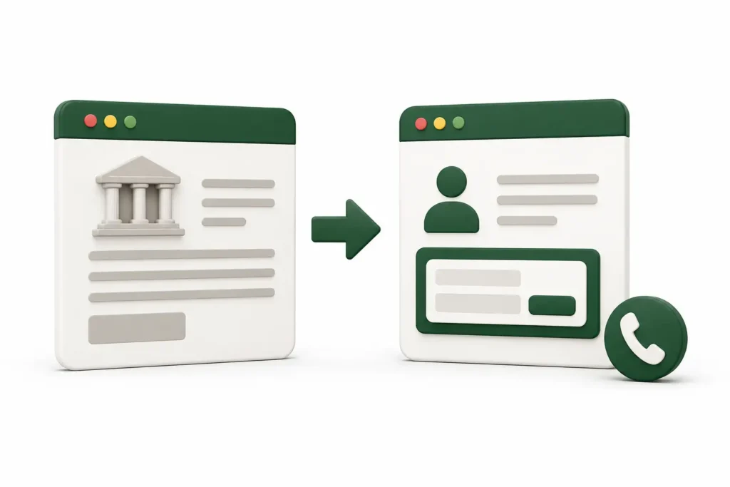 Comparação entre site institucional e landing page para advogados