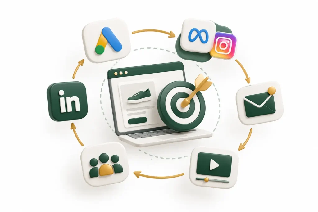 Canais de remarketing: Google Ads, Meta Ads, LinkedIn Ads e e-mail marketing