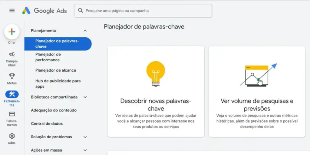 Planejador de palavras-chave do Google Ads com buscas relacionadas a quanto custa para anunciar no Google